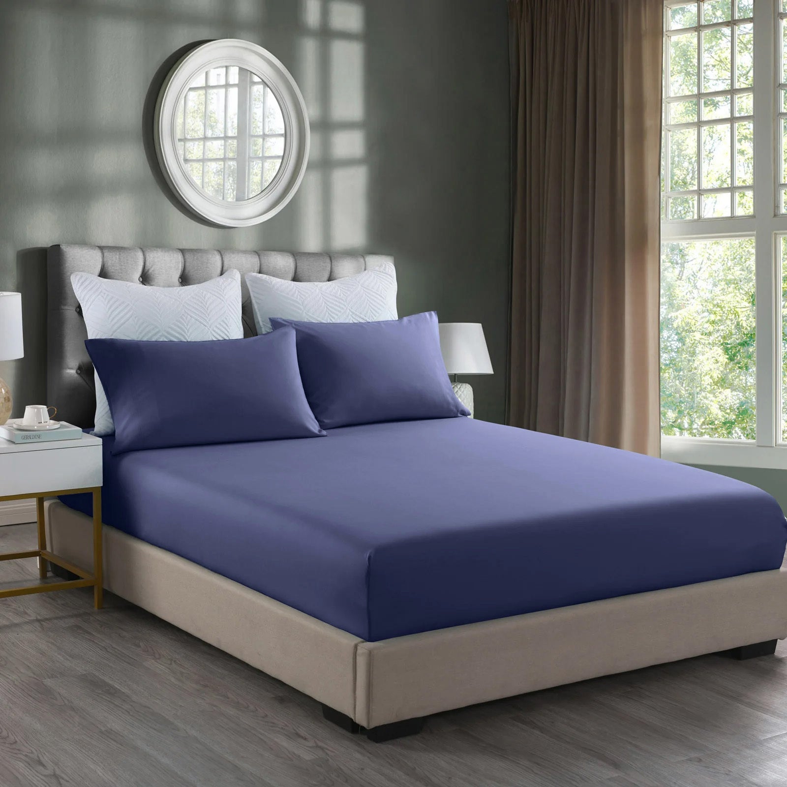 Luxe Home 3-Piece Bed Set Fitted Sheet and Pillowcases - King Size 180cm (Indigo) - grandhubs.shop