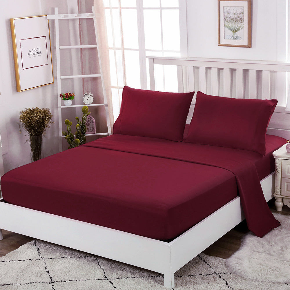 Luxe Home 3-Piece Bed Set Fitted Sheet and Pillowcases - King Size 180cm (Maroon) - grandhubs.shop