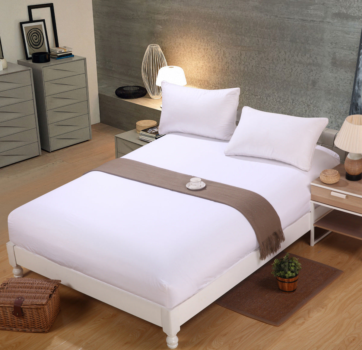 Luxe Home 3-Piece Bed Set Fitted Sheet and Pillowcases - King Size 180cm (White) - grandhubs.shop