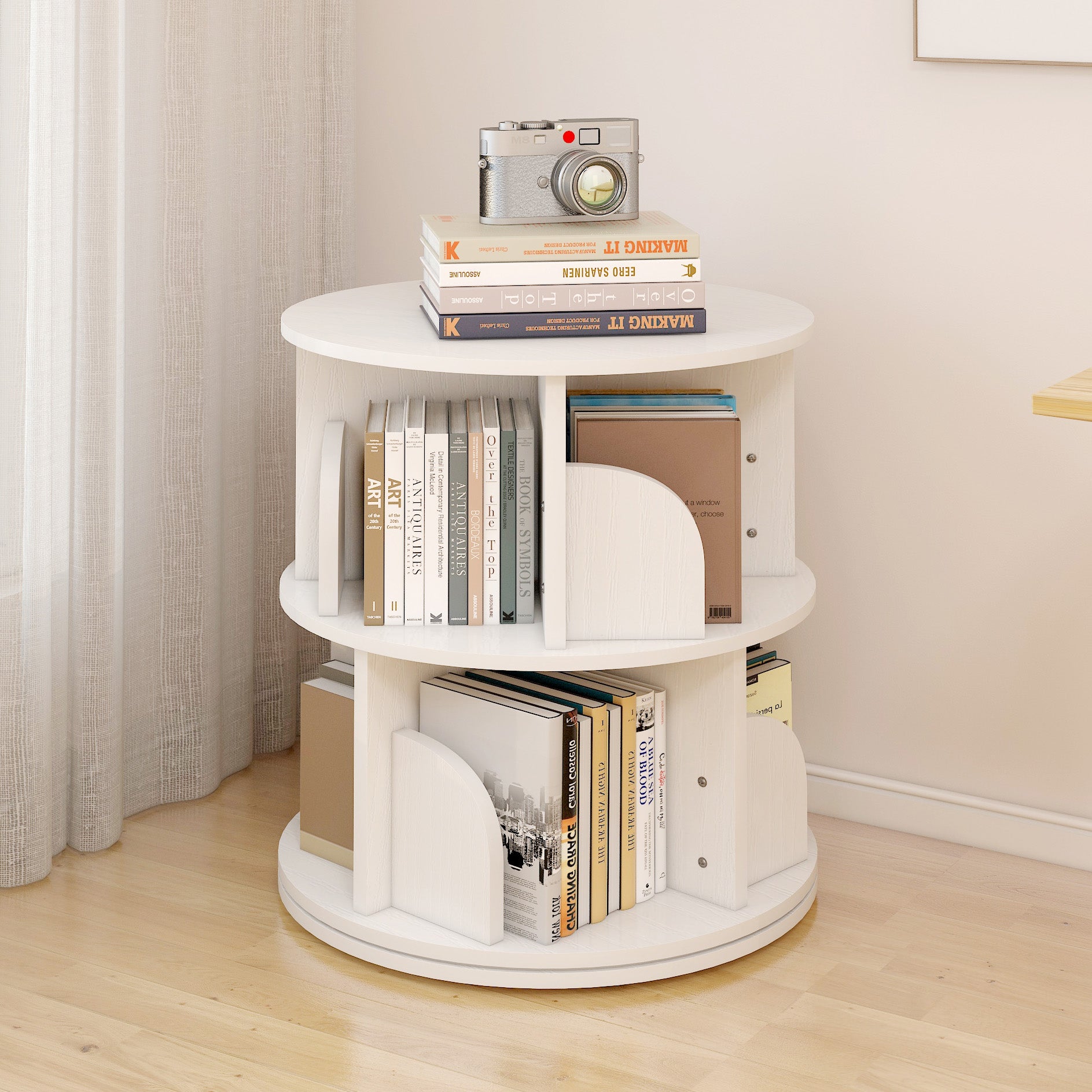 Sanctuary 360-degree Rotating 2 Tier Display Shelf Bookcase Organiser (White)