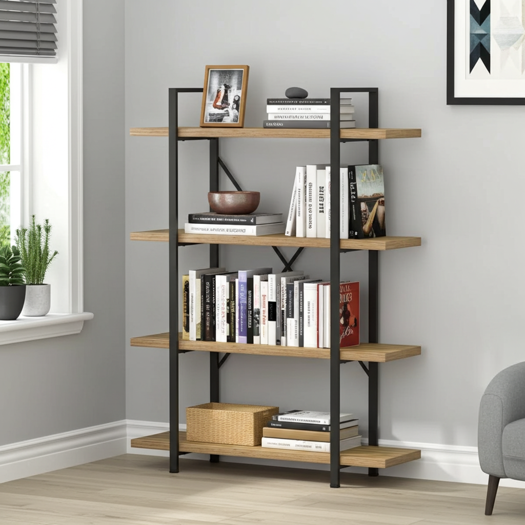 Envision Rustic Oak 4-Tier Bookcase Storage Shelf Organizer