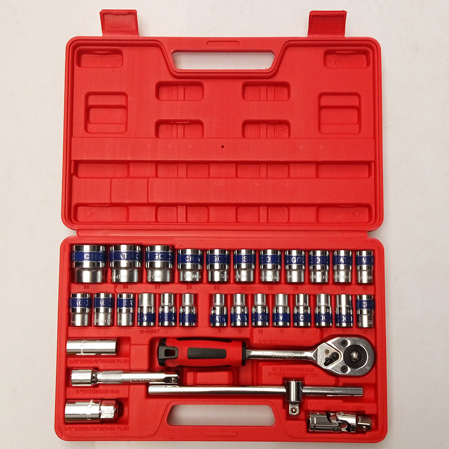 32-Piece 1/2" Drive Ratchet Socket Wrench Mechanics Tool Set - grandhubs.shop