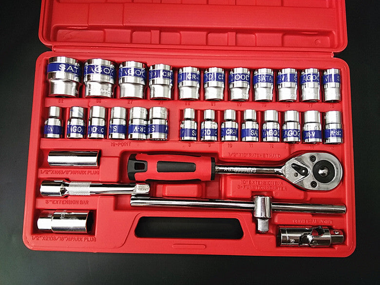32-Piece 1/2" Drive Ratchet Socket Wrench Mechanics Tool Set - grandhubs.shop