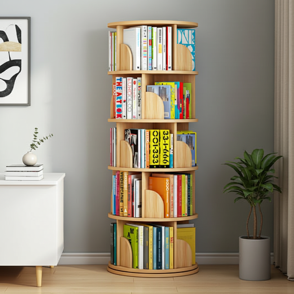 Sanctuary 360-degree Rotating 5 Tier Display Shelf Bookcase Organiser (Oak)