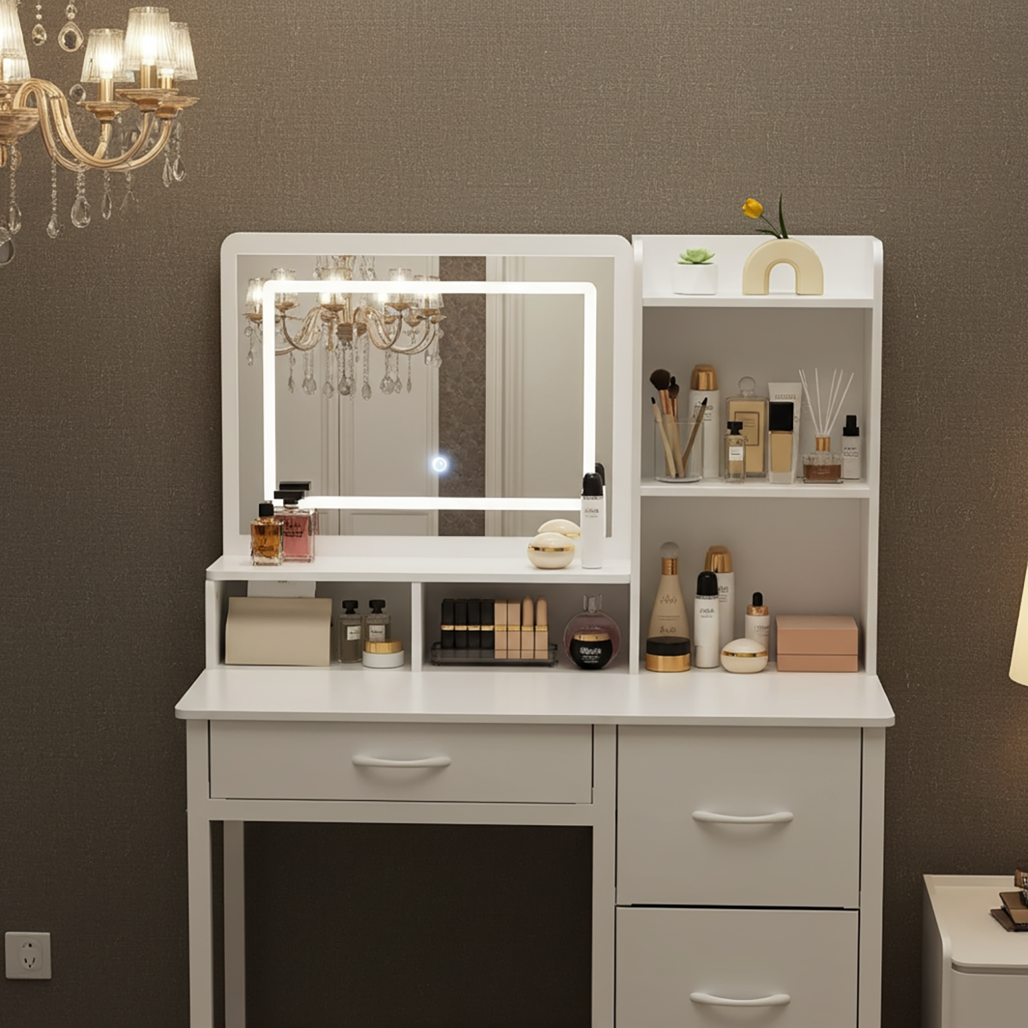 Deluxe LED Mirror Dresser Vanity Dressing Table Desk with Drawers White