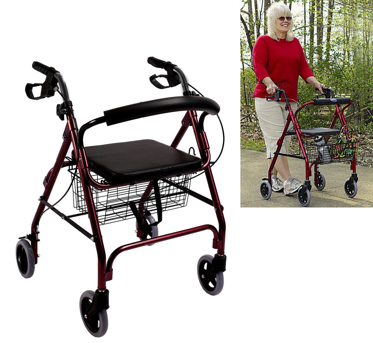 6-Wheel Senior's Foldable Rollator Mobility Walker Walking Frame with Seat - grandhubs.shop