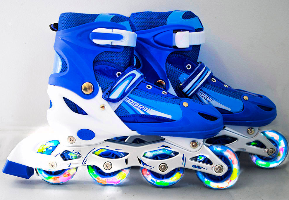 Full LED Adjustable Roller Blades Inline Skates (Blue , L) - grandhubs.shop