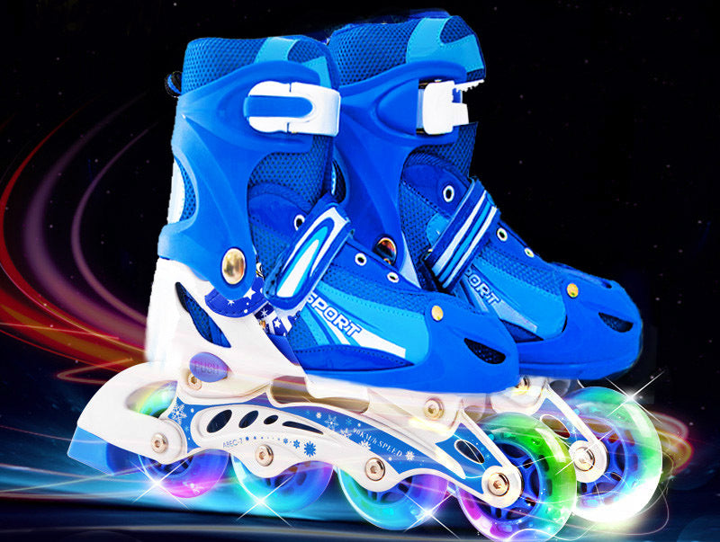 Full LED Adjustable Roller Blades Inline Skates (Blue , L) - grandhubs.shop