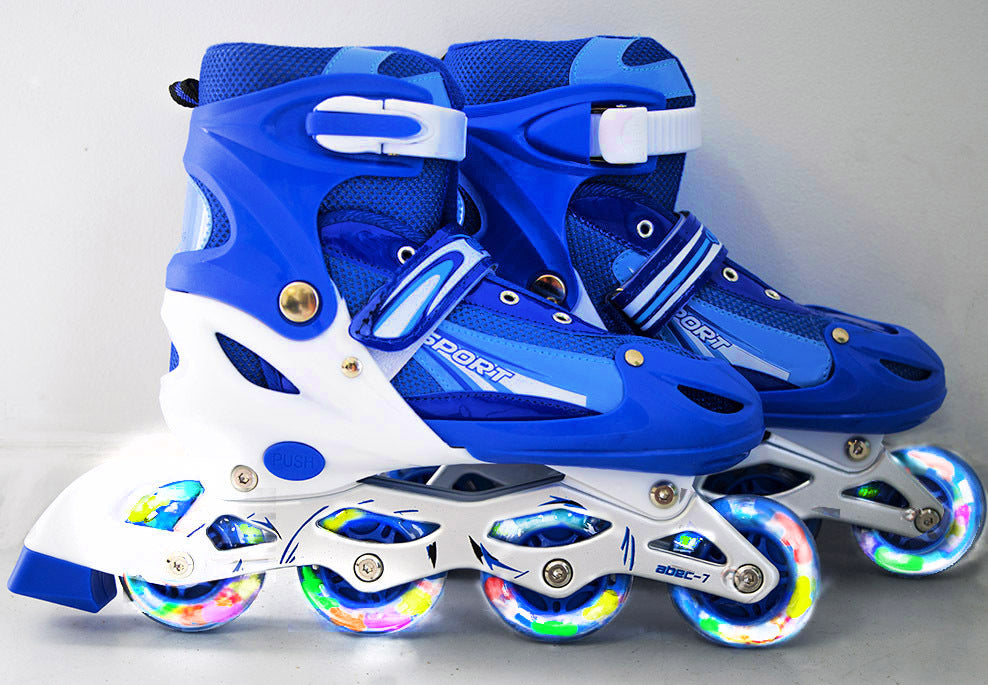 Full LED Adjustable Roller Blades Inline Skates (Blue , M) - grandhubs.shop