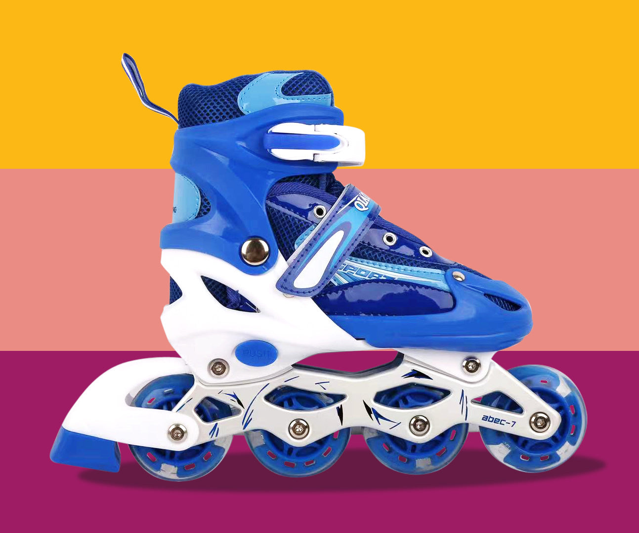 Full LED Adjustable Roller Blades Inline Skates (Blue , M) - grandhubs.shop