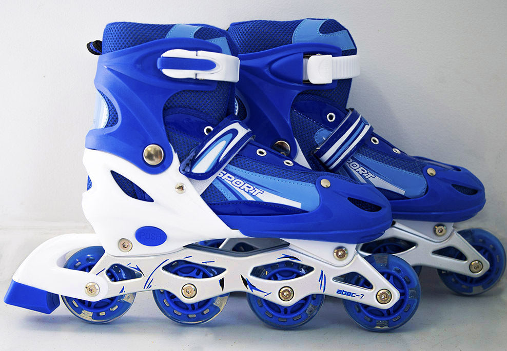 Full LED Adjustable Roller Blades Inline Skates (Blue , M) - grandhubs.shop