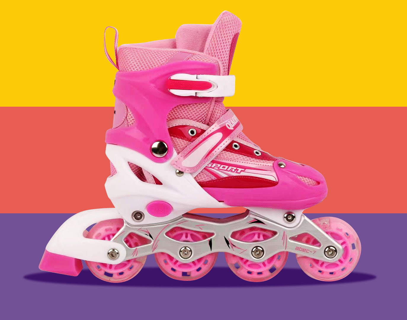 Full LED Adjustable Roller Blades Inline Skates (Pink, L) - grandhubs.shop