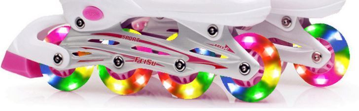 Full LED Adjustable Roller Blades Inline Skates (Pink, L) - grandhubs.shop