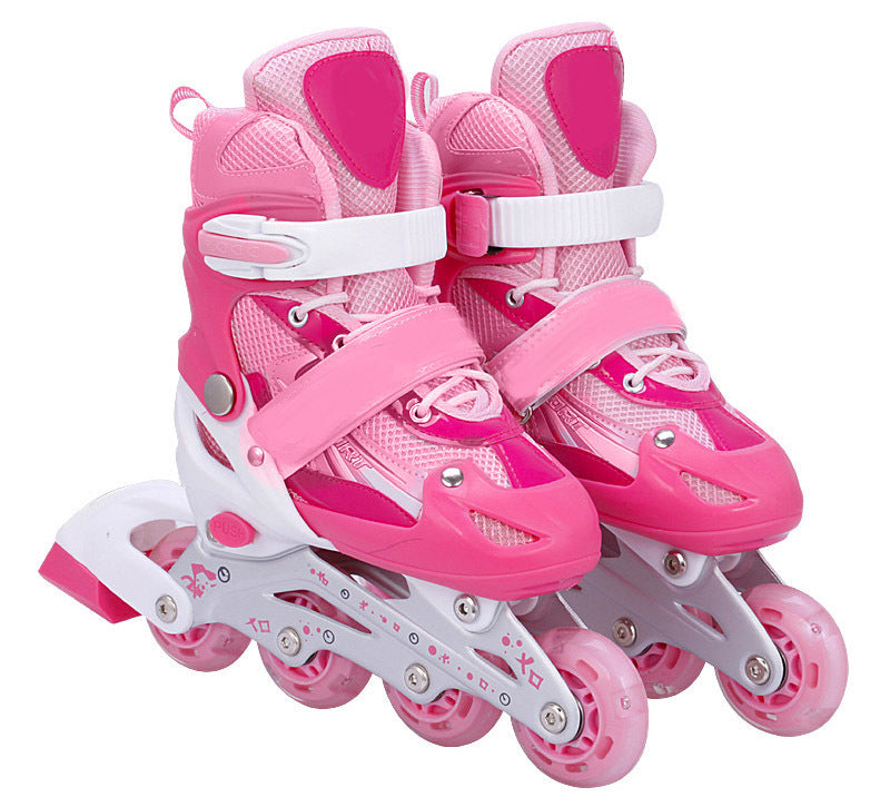 Full LED Adjustable Roller Blades Inline Skates (Pink, L) - grandhubs.shop