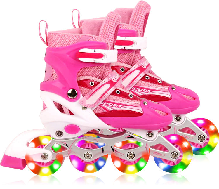 Full LED Adjustable Roller Blades Inline Skates (Pink, M) - grandhubs.shop