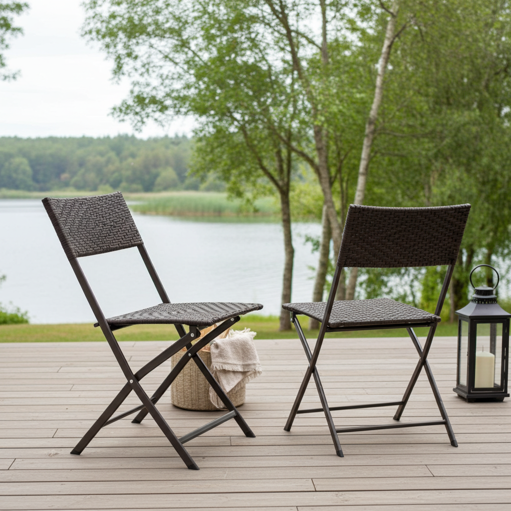 2 x Alfresco Rattan Wicker Folding Outdoor Chairs