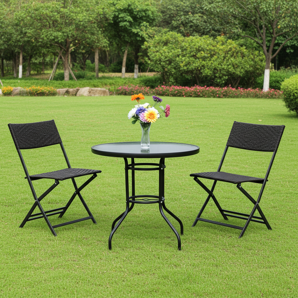 Alfresco 3 Piece Outdoor Setting (2 Rattan Chairs & Round Table)