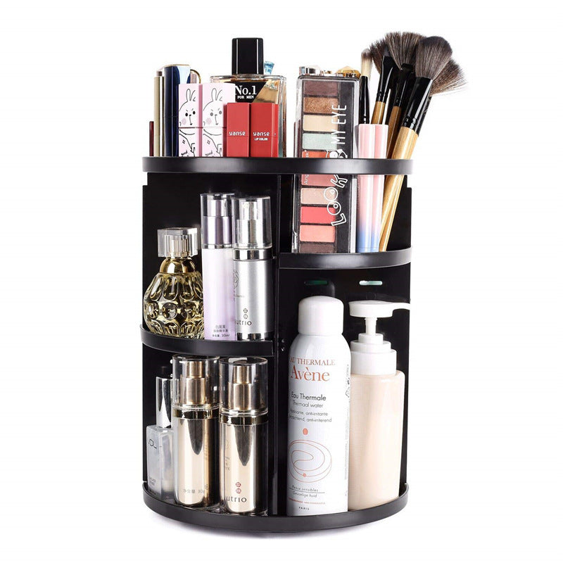 360 Degree Rotating Jewellery Cosmetic Makeup Shelf Organizer (Black) - grandhubs.shop