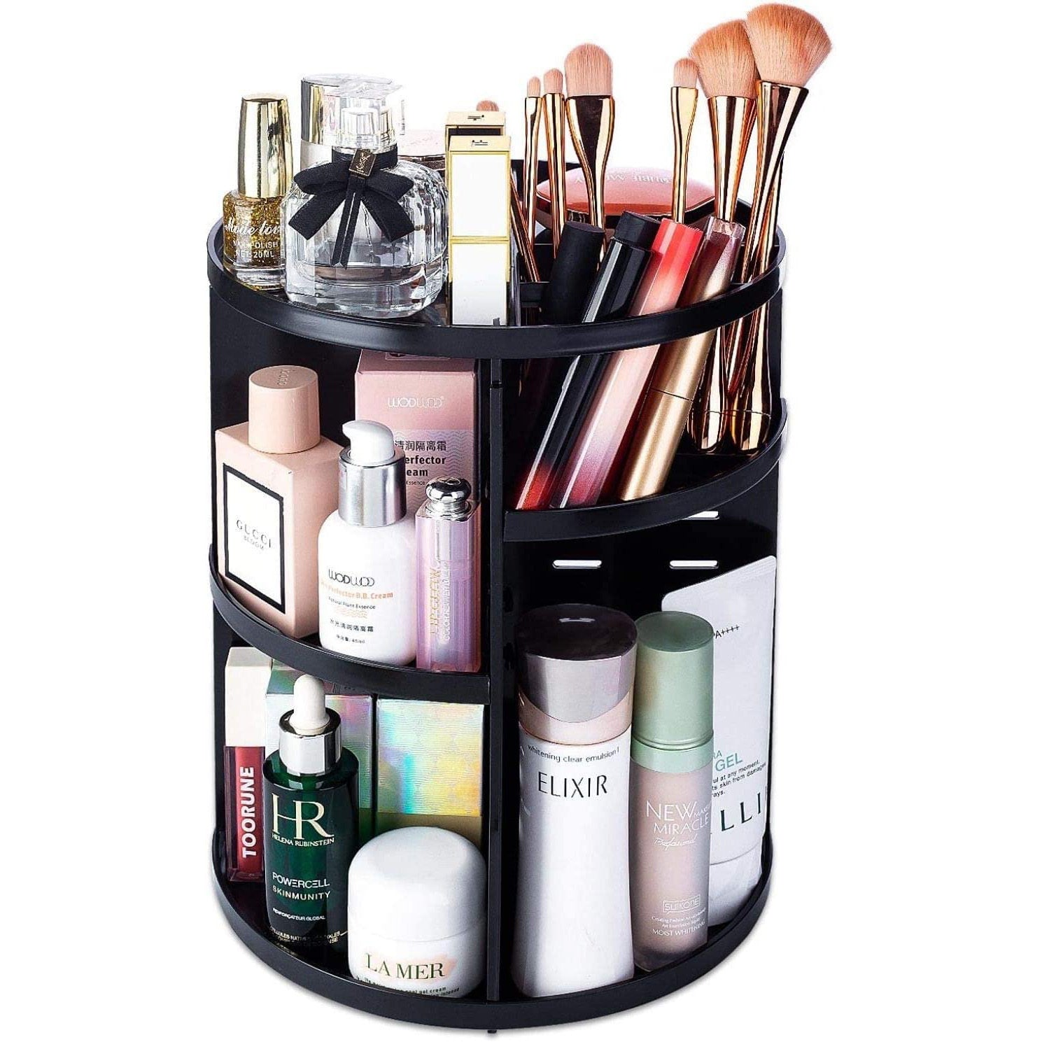 360 Degree Rotating Jewellery Cosmetic Makeup Shelf Organizer (Black) - grandhubs.shop