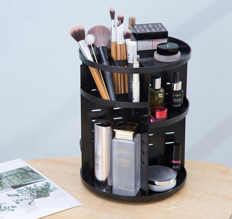 360 Degree Rotating Jewellery Cosmetic Makeup Shelf Organizer (Black) - grandhubs.shop