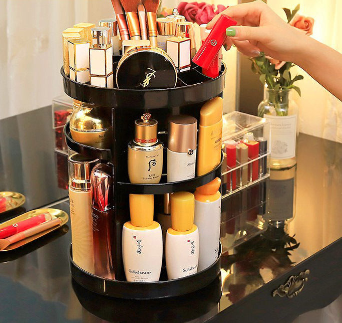 360 Degree Rotating Jewellery Cosmetic Makeup Shelf Organizer (Black) - grandhubs.shop