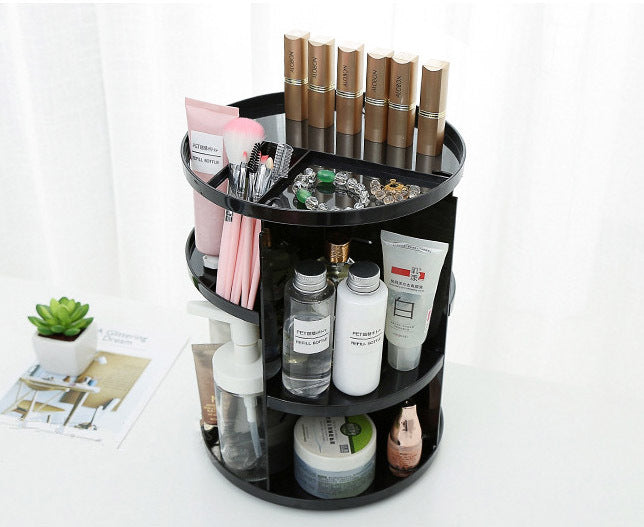 360 Degree Rotating Jewellery Cosmetic Makeup Shelf Organizer (Black) - grandhubs.shop