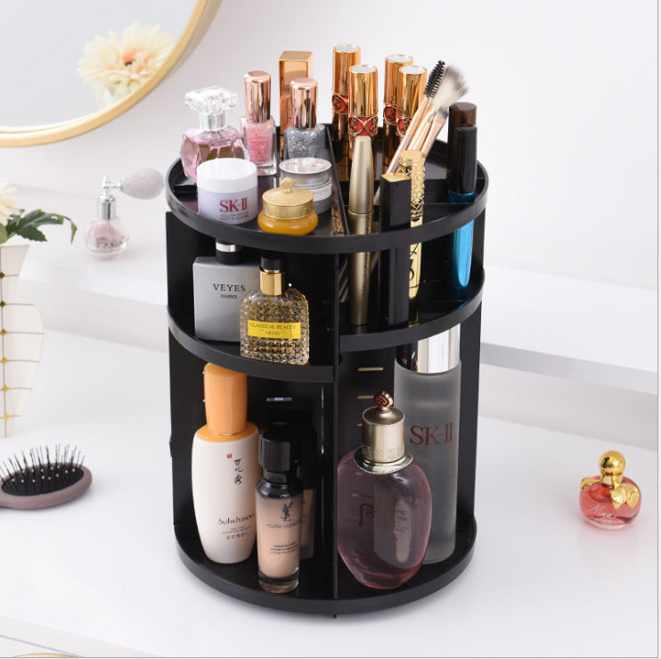 360 Degree Rotating Jewellery Cosmetic Makeup Shelf Organizer (Black) - grandhubs.shop