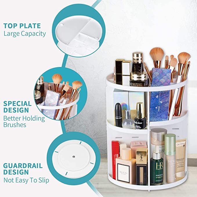 360 Degree Rotating Jewellery Cosmetic Makeup Shelf Organizer (White) - grandhubs.shop