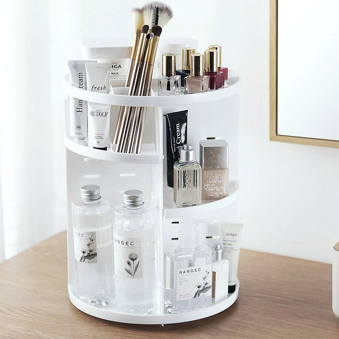 360 Degree Rotating Jewellery Cosmetic Makeup Shelf Organizer (White) - grandhubs.shop
