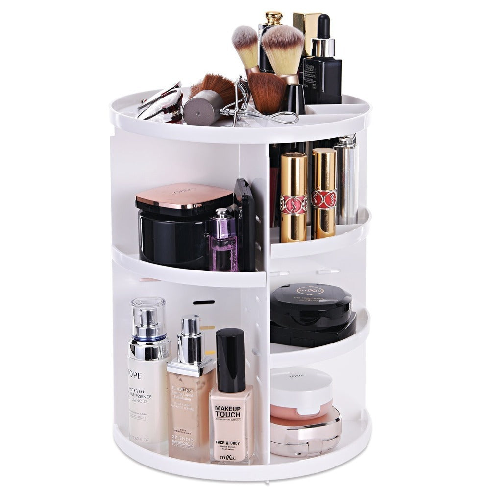 360 Degree Rotating Jewellery Cosmetic Makeup Shelf Organizer (White) - grandhubs.shop