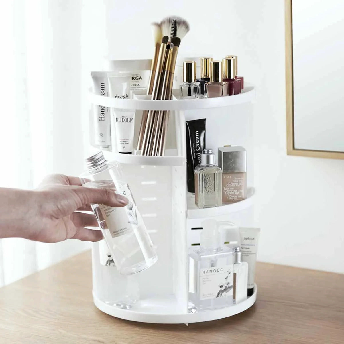 360 Degree Rotating Jewellery Cosmetic Makeup Shelf Organizer (White) - grandhubs.shop