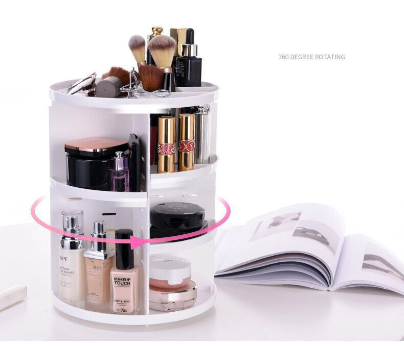 360 Degree Rotating Jewellery Cosmetic Makeup Shelf Organizer (White) - grandhubs.shop