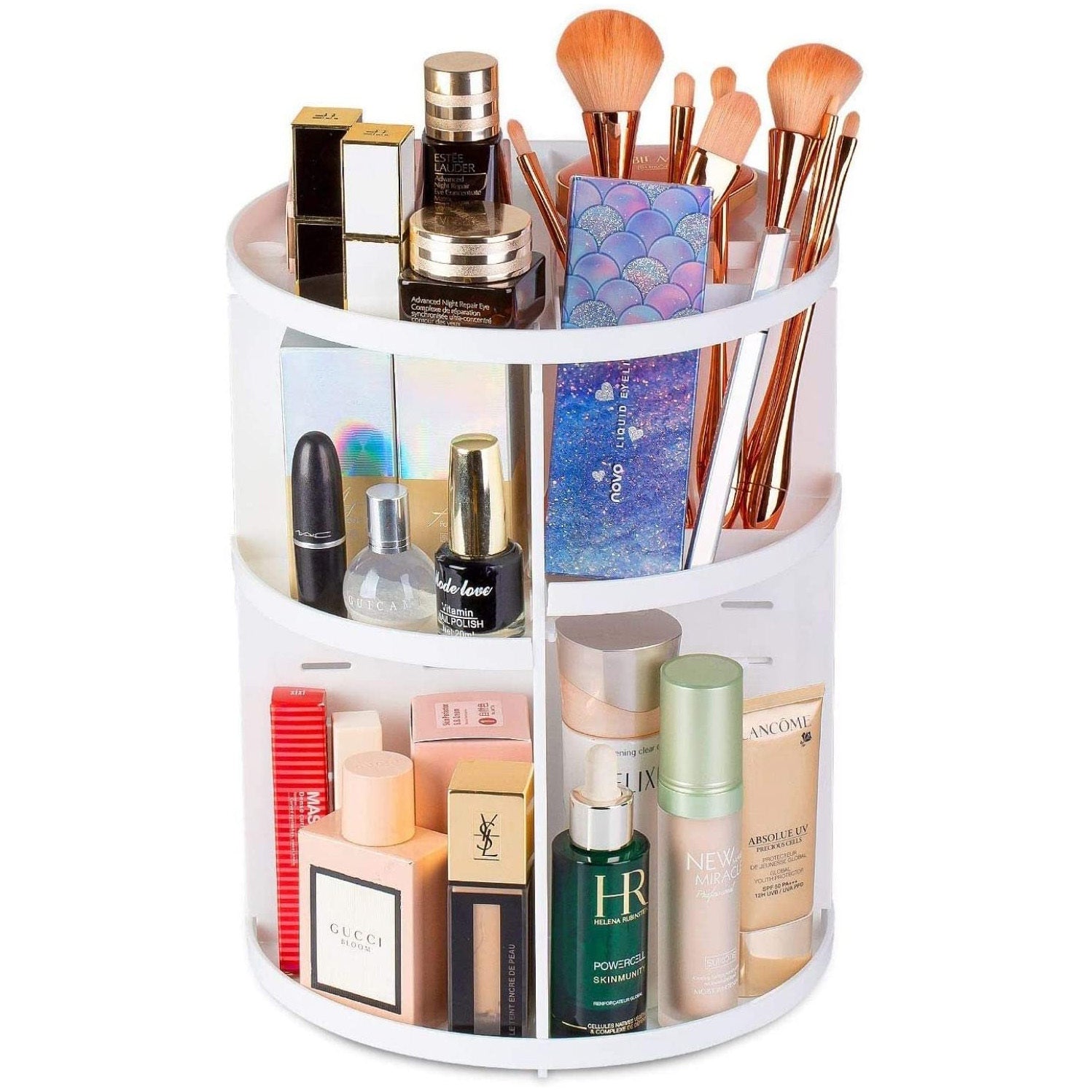 360 Degree Rotating Jewellery Cosmetic Makeup Shelf Organizer (White) - grandhubs.shop
