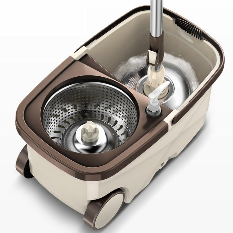 Advanced 360 Degree Spin Mop & Stainless Steel Bucket Kit with Wheels (Cookie & Cream) - grandhubs.shop