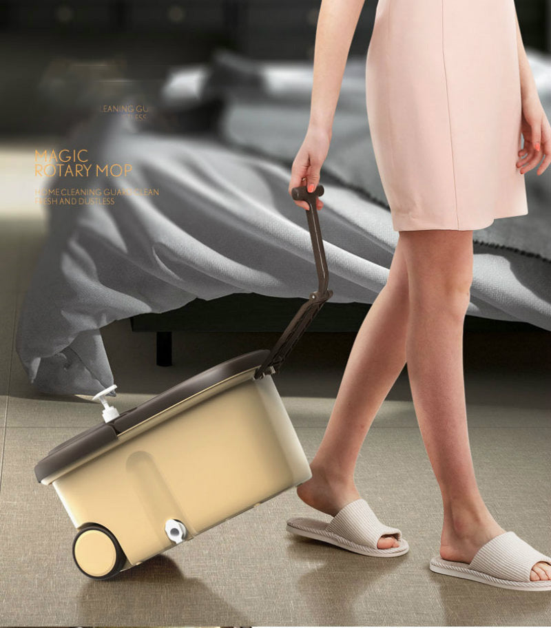 Advanced 360 Degree Spin Mop & Stainless Steel Bucket Kit with Wheels (Cookie & Cream) - grandhubs.shop