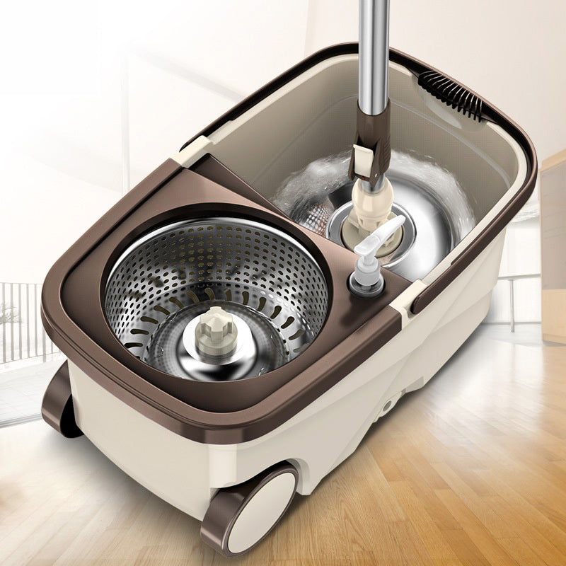 Advanced 360 Degree Spin Mop & Stainless Steel Bucket Kit with Wheels (Cookie & Cream) - grandhubs.shop