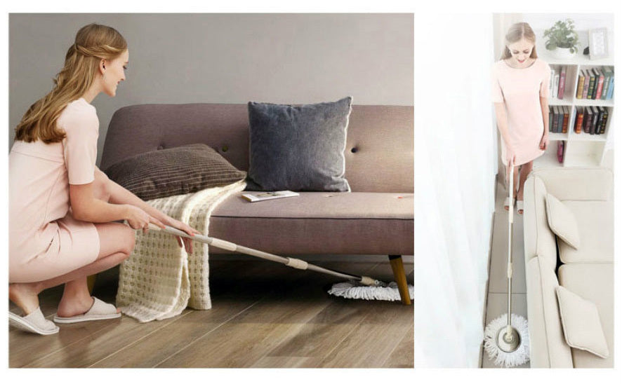 Advanced 360 Degree Spin Mop & Stainless Steel Bucket Kit with Wheels (Cookie & Cream) - grandhubs.shop