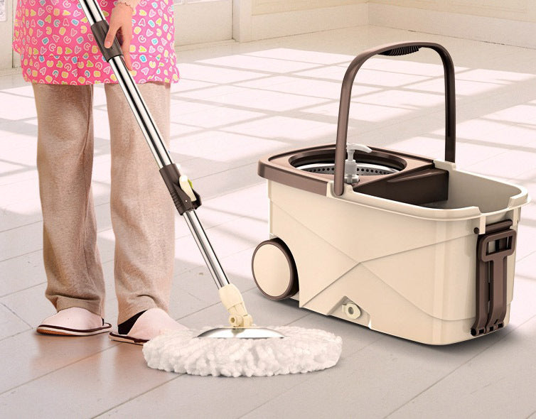 Advanced 360 Degree Spin Mop & Stainless Steel Bucket Kit with Wheels (Cookie & Cream) - grandhubs.shop