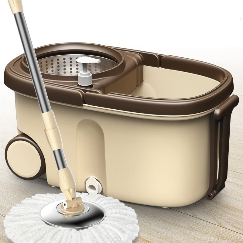 Advanced 360 Degree Spin Mop & Stainless Steel Bucket Kit with Wheels (Cookie & Cream) - grandhubs.shop