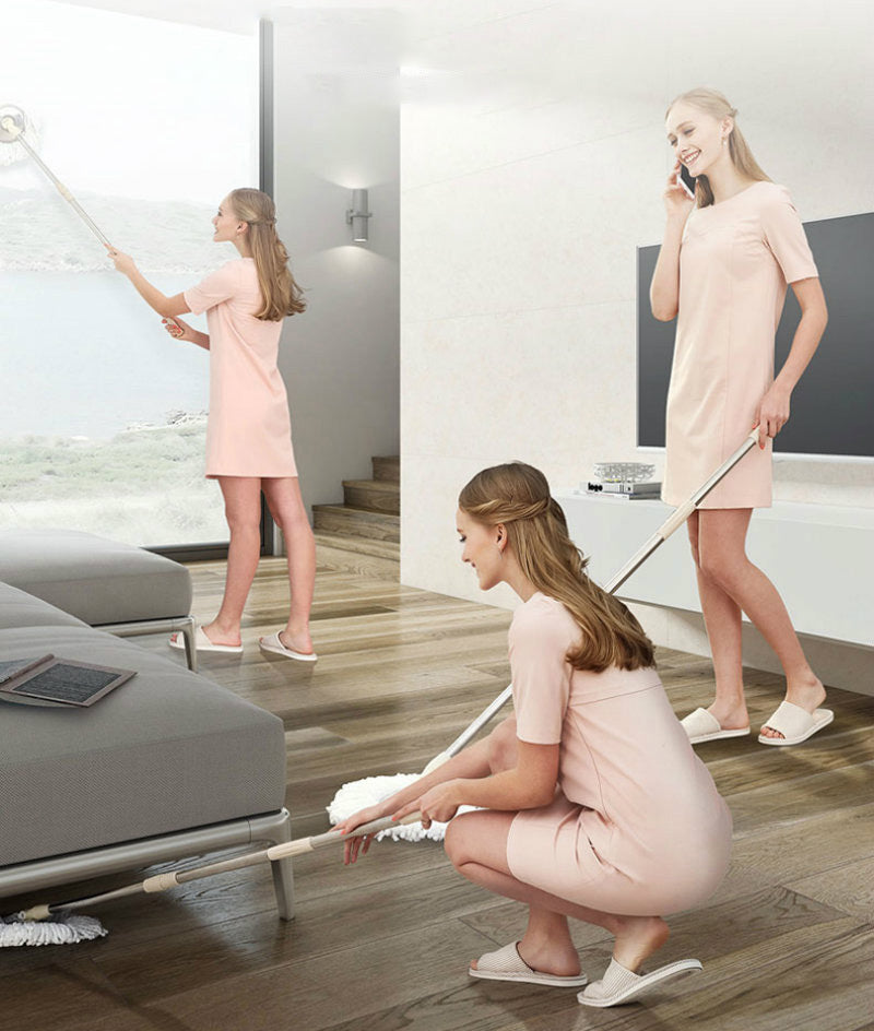 Advanced 360 Degree Spin Mop & Stainless Steel Bucket Kit with Wheels (Cookie & Cream) - grandhubs.shop