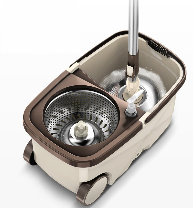 Advanced 360 Degree Spin Mop & Stainless Steel Bucket Kit with Wheels (Cookie & Cream) - grandhubs.shop