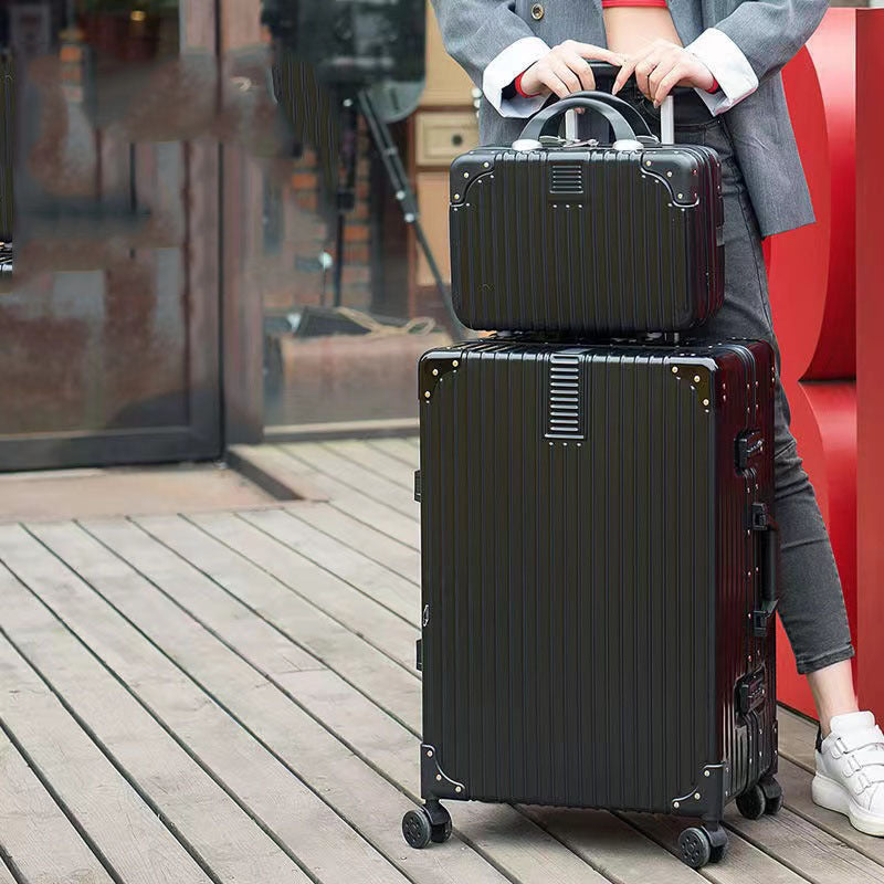 2-Piece Deluxe Tough Carry-On Luggage Suitcase Set (Black) - grandhubs.shop