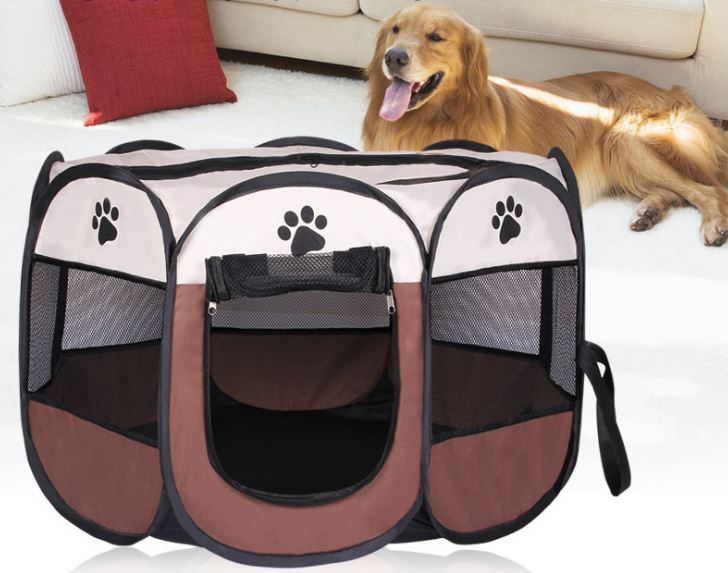 Portable Foldable Pet Dog Cat Playpen (Medium, Chocolate & Cream) - grandhubs.shop