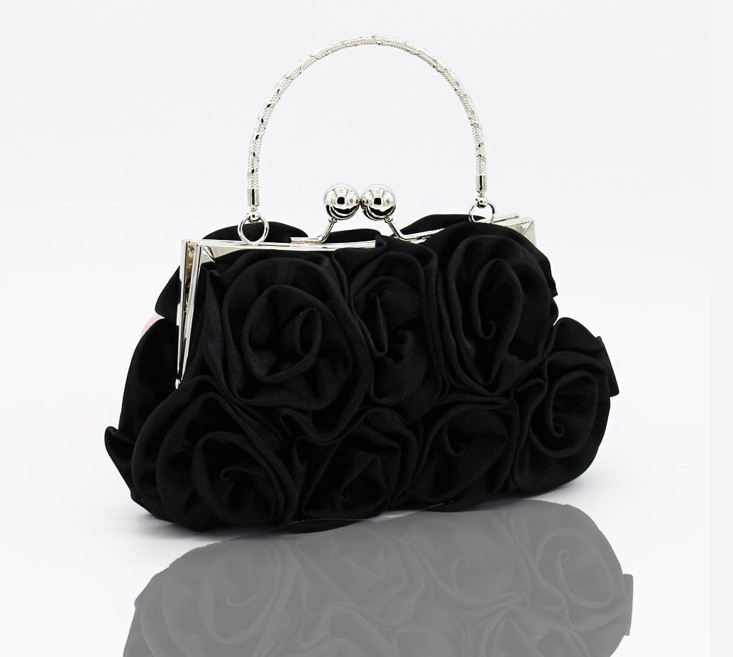 Deluxe Rose Ladies Event Evening Purse Bag (Black) - grandhubs.shop