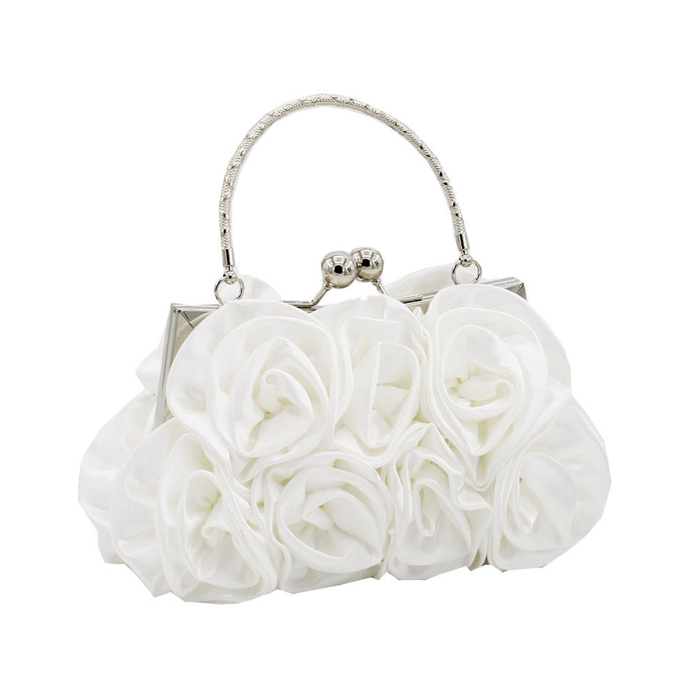 Deluxe Rose Ladies Event Evening Purse Bag (White) - grandhubs.shop