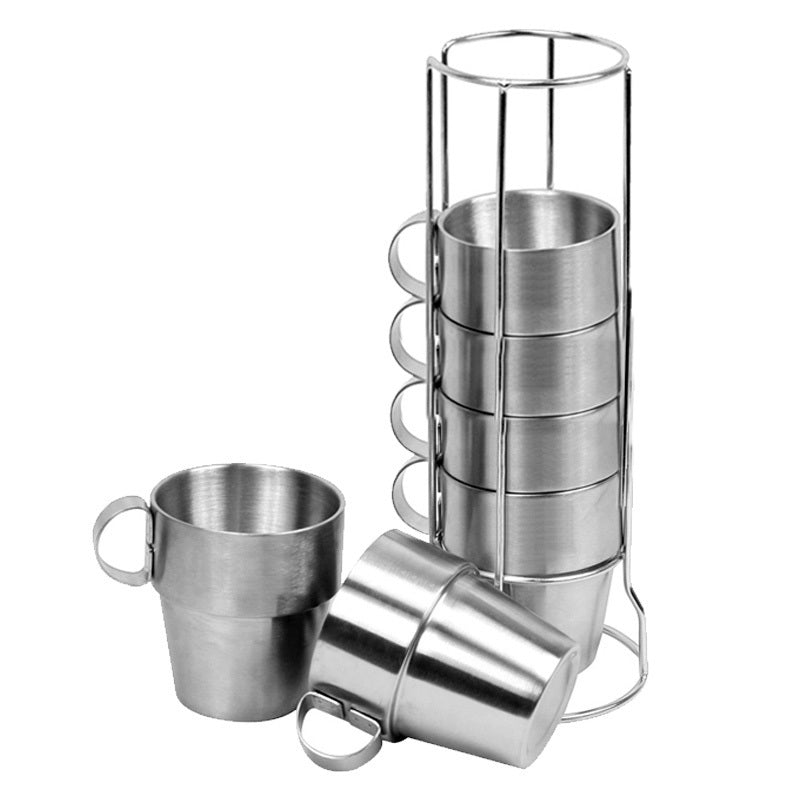 4PC Stainless Steel Camping Cups Tea/Coffee Mugs Set with Stand - grandhubs.shop