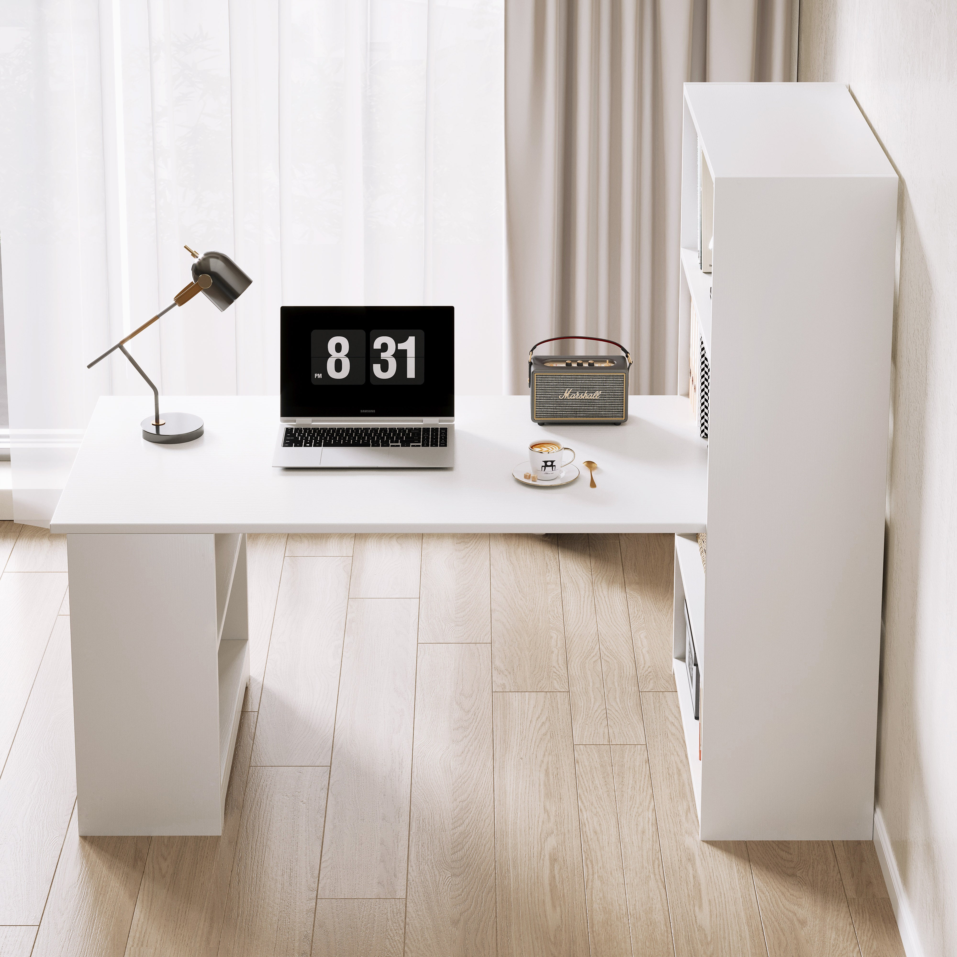 Varossa's Organizer Combination Workstation Computer Desk with 6 Storage Shelves (White)