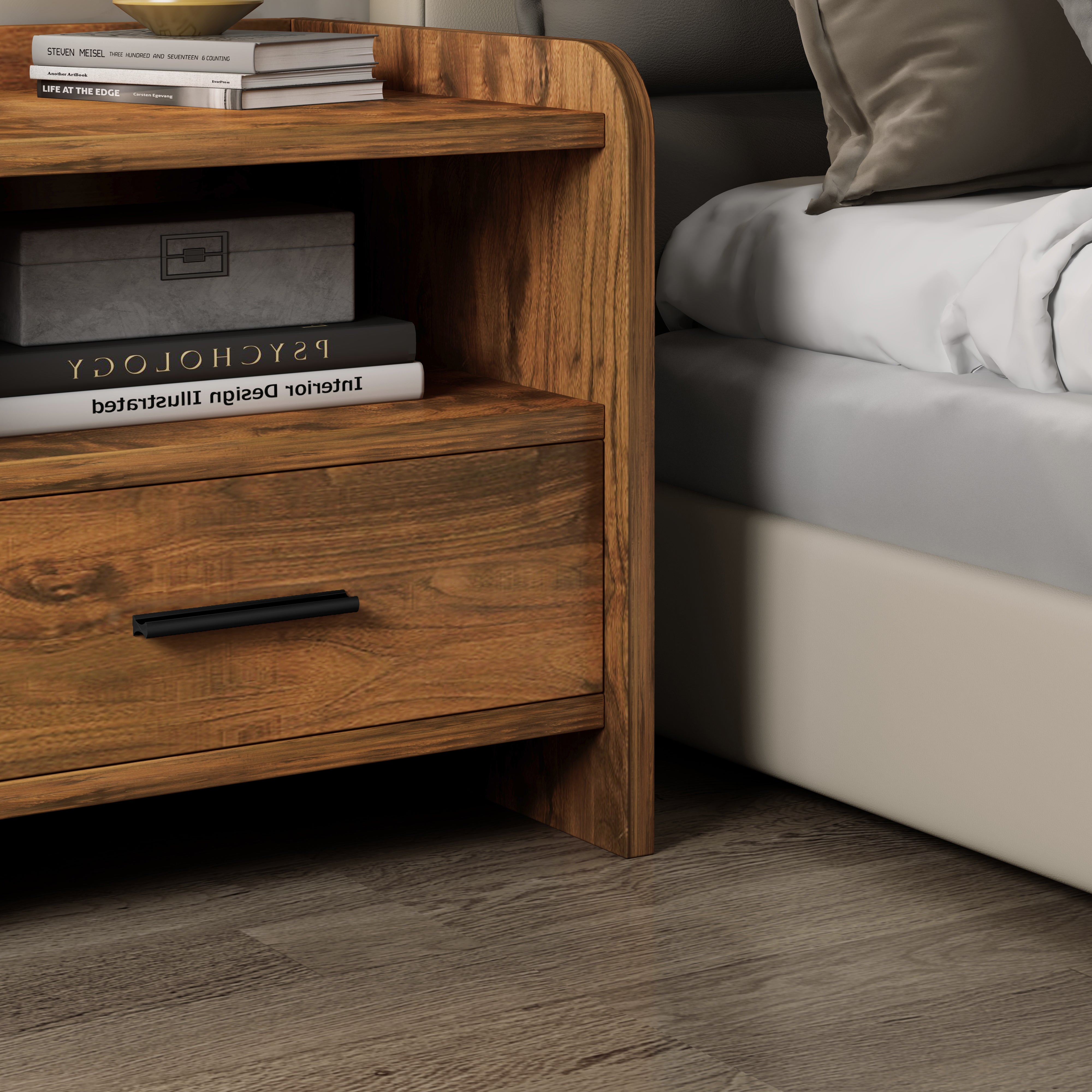 Serene Rustic Wood Bedside Table Nightstand with Drawer