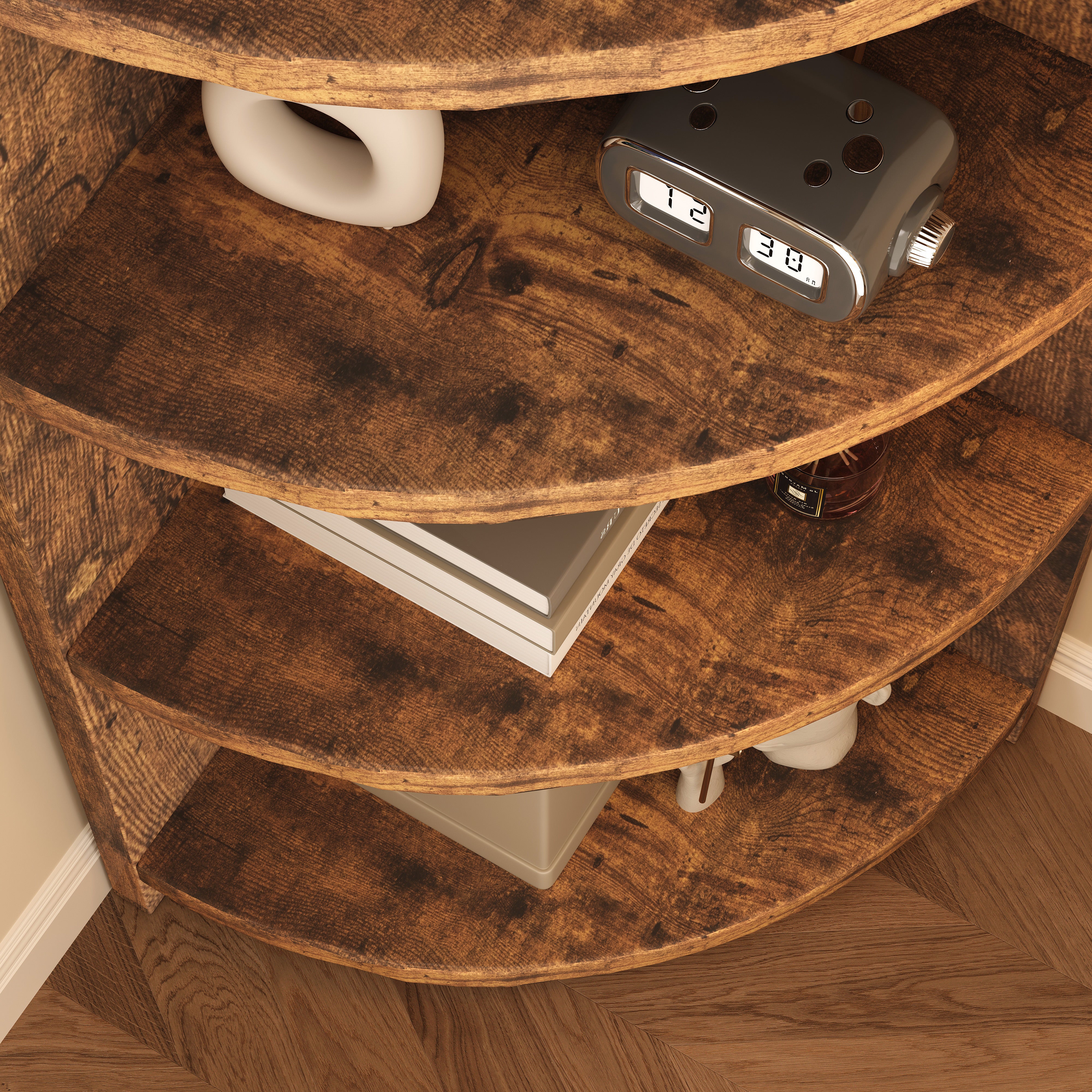 Inspire 6 Tier Large Stylish Rustic Wooden Corner Shelf Unit