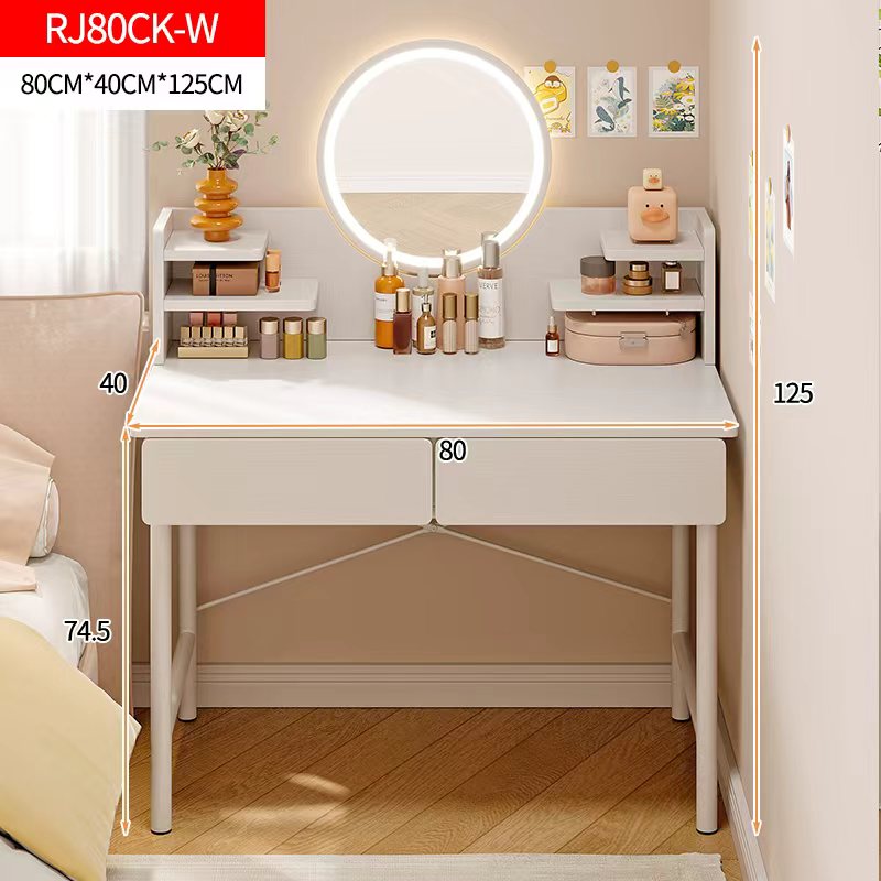 LED Luminous Mirror White Makeup Vanity Dressing Table with Storage Drawers